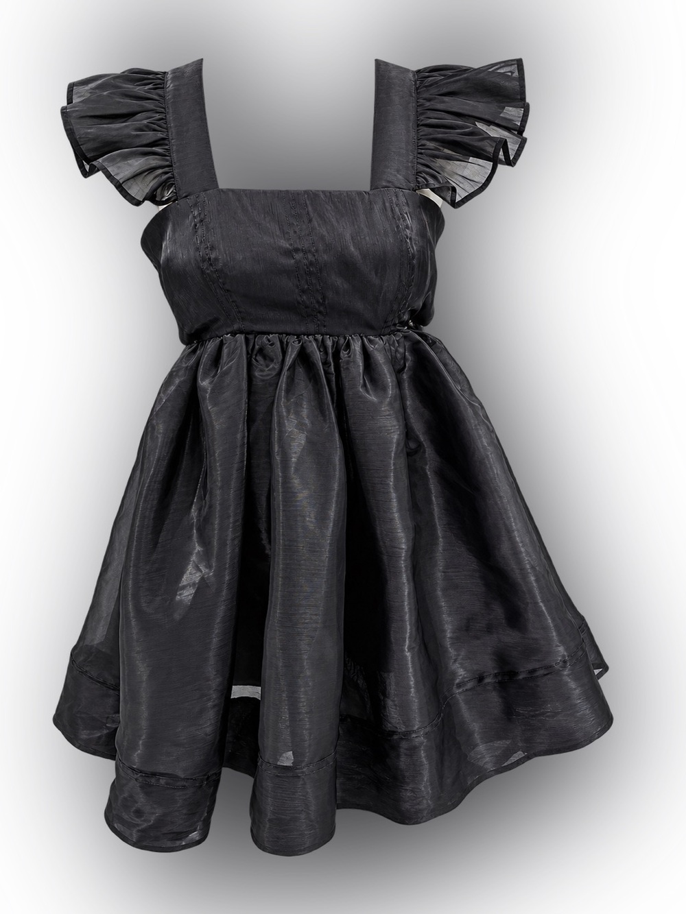 Altar'd State Black Chiffon Ruffle Babydoll Mini Micro Dress Square Neck XS